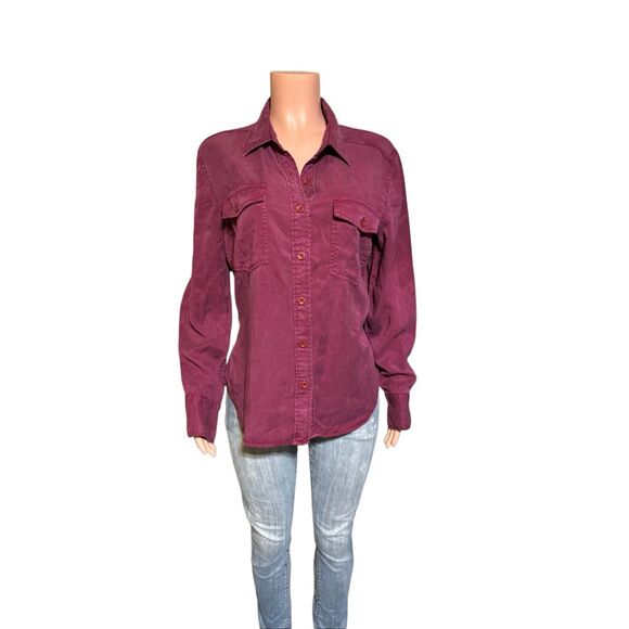 Pulp Women's shirt tencel button-down burgundy casual shirt L - Picture 2 of 6